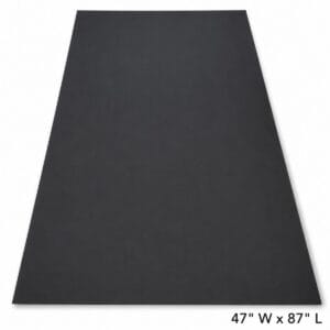 Dark gray trapezoid-shaped area rug, sized 47 inches wide by 87 inches long (47" W x 87" L).