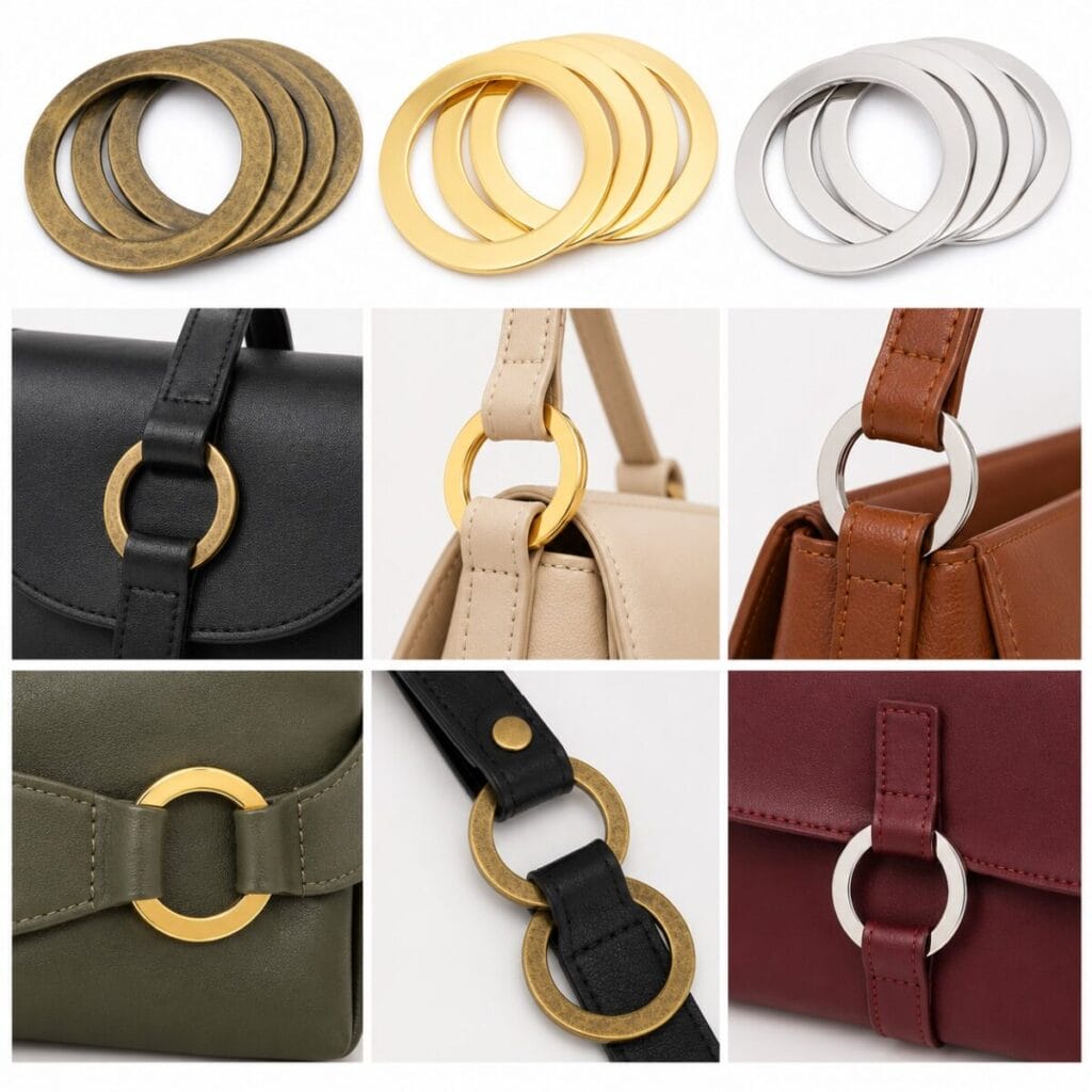 50.5 mm Flat O Ring Y7463 Examples 2 inch flat o ring uses – Y7463 50.5 mm rings as handbag and bag handle hardware