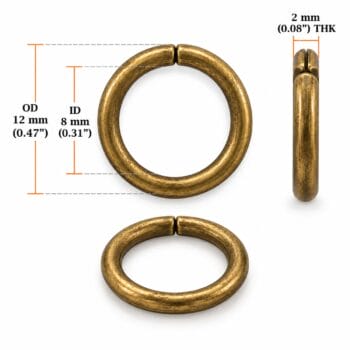 8 mm O ring size chart – Y7462 non-welded antique brass, inside and outside diameter