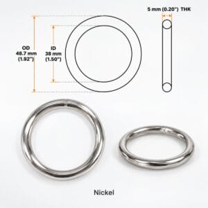 38 mm welded O ring size chart 38 mm welded o ring size chart – Y7462 heavy duty nickel, 38 mm inside, 48.7 mm outside, 5 mm wire