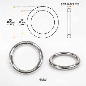 38 mm welded o ring size chart – Y7462 heavy duty nickel, 38 mm inside, 48.7 mm outside, 5 mm wire