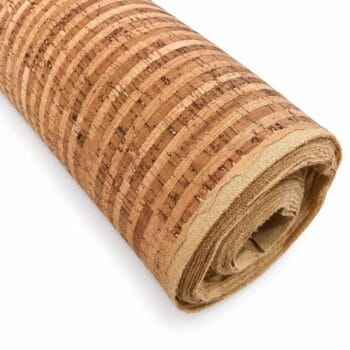 Rolled cork yoga mat with natural brown cork strips on a white background.','Coiled cork floor mat showing woven pattern and beige-brown tones.','Rolled up cork mat used for yoga or workouts, displaying its textured cork surface.