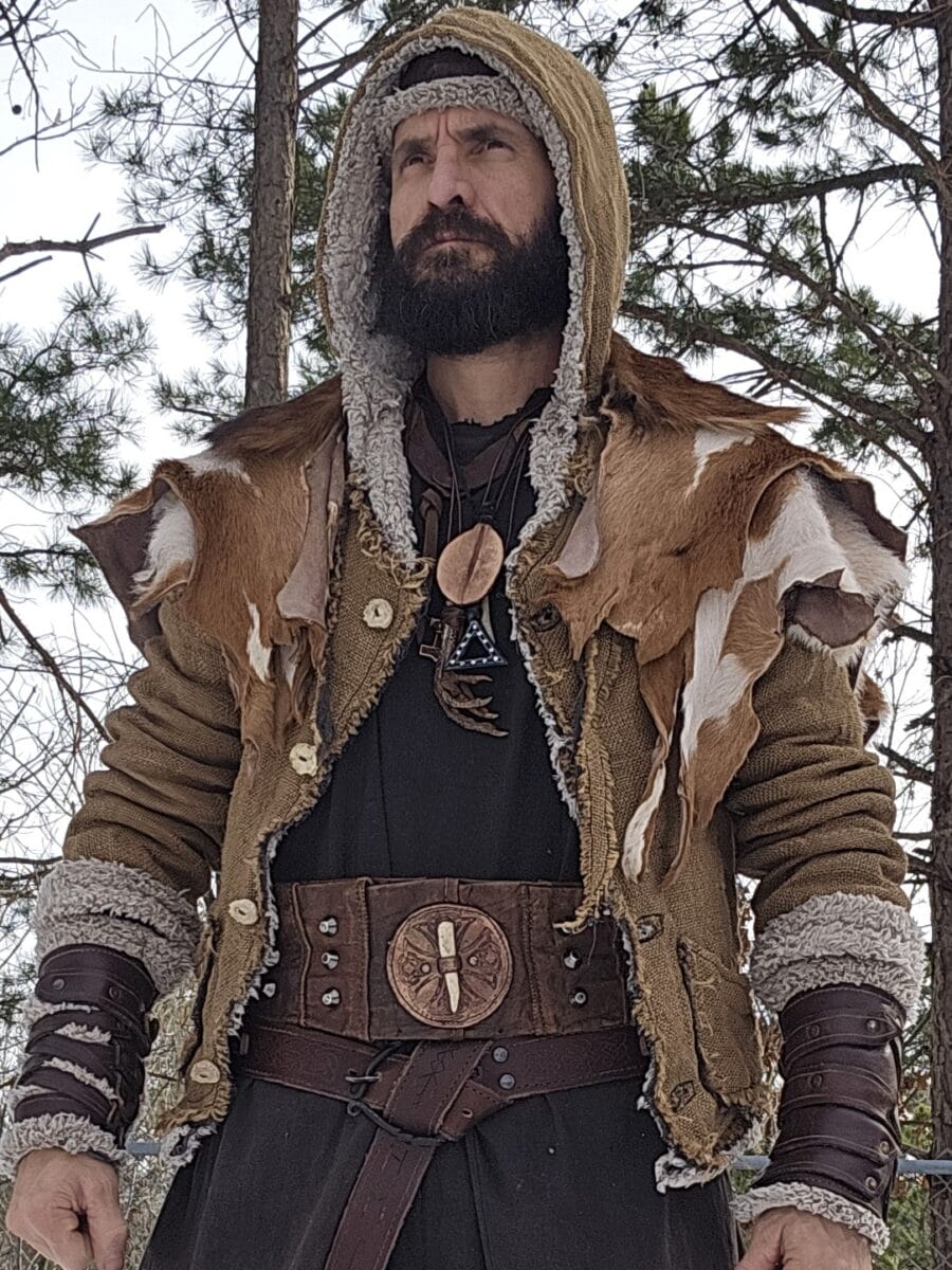 Hair-calf trimmed coat made with Avetco leather by Roosters Leather & Steel