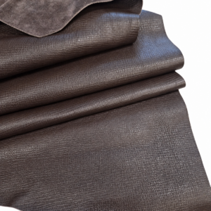 Brown Sierra crosshatch embossed cow leather folded in layers