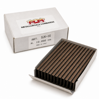 Box labeled Metallurgica Lombarda with a tray of thin brown coil springs arranged in neat rows beside it.