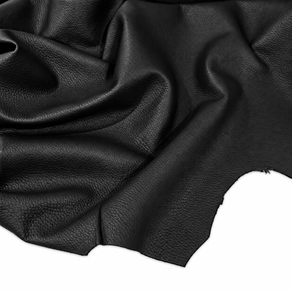 Black Pebble Lambskin Leather Floater Black pebble lambskin leather, Floater semi-veg lamb hide draped to show the grain