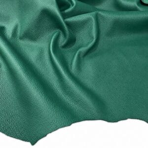 Kelly Green pebble lambskin leather, Floater semi-veg lamb hide draped to show the grain