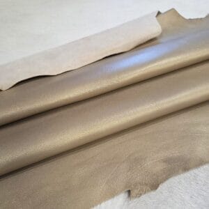 Soft Pearlized Goatskin 2.5 oz Beige Folded Beige soft pearlized goatskin leather folded, showing the suede back