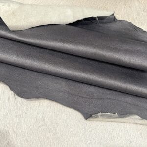 Soft Pearlized Goatskin 2.5 oz Charcoal Folded Charcoal soft pearlized goatskin leather folded, showing the suede back