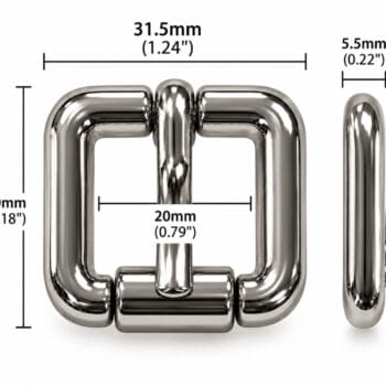 Y6400 20 mm roller buckle size chart with dimensions
